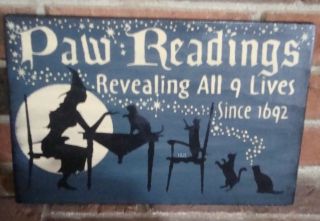 Primitive Halloween “the Paw Reading” Sign Handpainted Blue