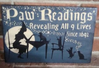 PRIMITIVE HALLOWEEN “THE PAW READING” SIGN HANDPAINTED BLUE 2