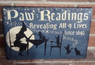 PRIMITIVE HALLOWEEN “THE PAW READING” SIGN HANDPAINTED BLUE 3
