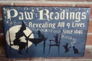 PRIMITIVE HALLOWEEN “THE PAW READING” SIGN HANDPAINTED BLUE 4