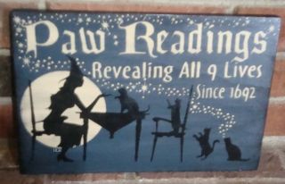 PRIMITIVE HALLOWEEN “THE PAW READING” SIGN HANDPAINTED BLUE 5