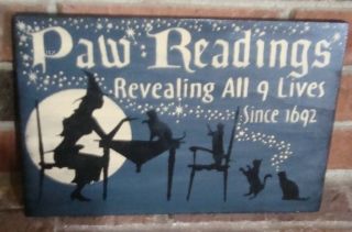 PRIMITIVE HALLOWEEN “THE PAW READING” SIGN HANDPAINTED BLUE 6