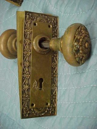 Pair Victorian Gothic Aesthetic Brass Door Knobs,  With Back Plates