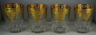 Set Of Four Josephinenhutte Gold Encrusted Antique Crystal Tumblers Paneled 2