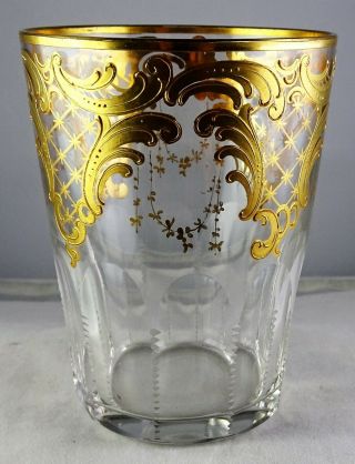 Set Of Four Josephinenhutte Gold Encrusted Antique Crystal Tumblers Paneled 3