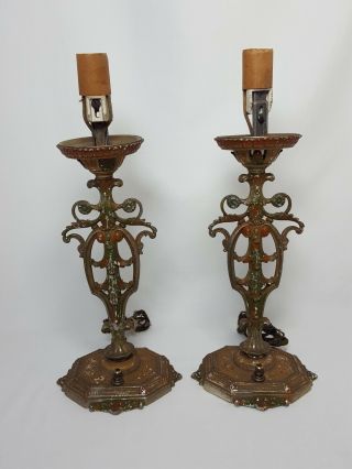Pair Antique/vintage Art Deco Vanity Lamps Light Cast