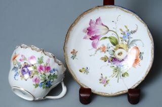 Antique 19th Century Meissen Hand Painted Porcelain Cup & Saucer
