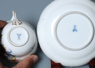 Antique 19th century Meissen Hand Painted Porcelain Cup & Saucer 7