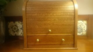 Oak Desk Roll Top Stationery Cabinet