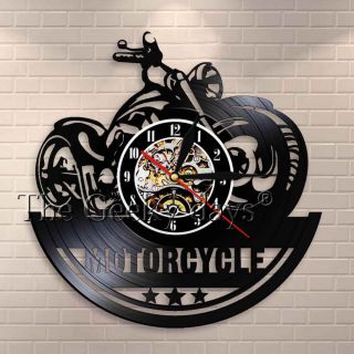 Motorcycle Garage Motorbike Vintage Vinyl Record Wall Clock Decor Bikers Gift