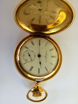 Antique Pocket Watch.  Elgin 1902.  Full Hunter 14k Gold Plated Case.  Well