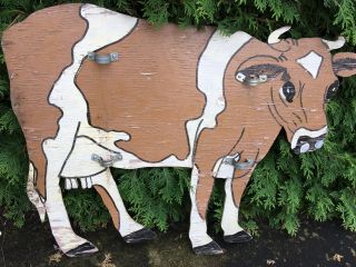 Vintage Primitive Wood Cow Sign Cut Out Yard Sign Ornament Architectural Salvage 2