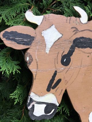 Vintage Primitive Wood Cow Sign Cut Out Yard Sign Ornament Architectural Salvage 4