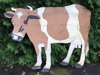 Vintage Primitive Wood Cow Sign Cut Out Yard Sign Ornament Architectural Salvage 5