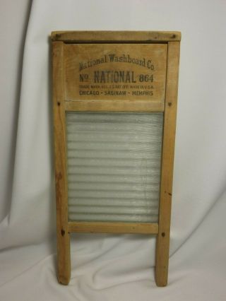 Antique National Washboard Co Wood & Glass Washboard 864 Glass