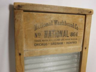 Antique National Washboard Co WOOD & GLASS WASHBOARD 864 Glass 3