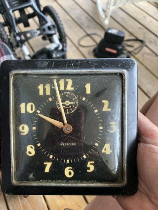 Vintage Westclox Spur Wind Up Alarm Clock Square Black Case