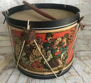 Rare Vintage Tin Litho Toy Drum Revolutionary War George Washington W/1 Stick