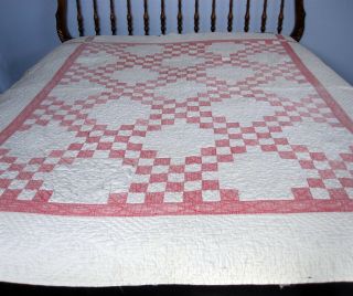 Antique Patchwork Quilt Hand Stitched Faded Red White Cutter Shabby Crafts