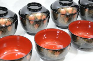 Vintage Japanese Lacquerware Two Different Kinds Of Soup Bowl Set.