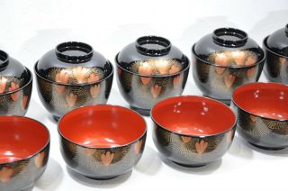 Vintage Japanese lacquerware two different kinds of soup bowl set. 4