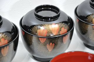 Vintage Japanese lacquerware two different kinds of soup bowl set. 5