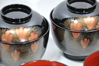 Vintage Japanese lacquerware two different kinds of soup bowl set. 6