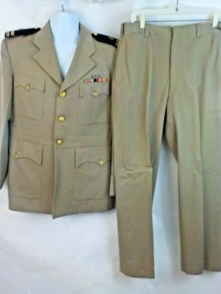 Vintage Us Navy Khaki Officers Work Dress Uniform W/lieutenant Shoulder Boards
