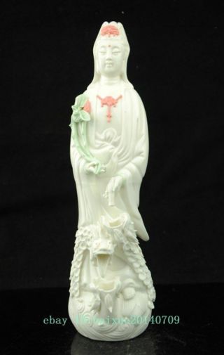 Chinese Colored Porcelain Dragon Kwan - Yin Guan - Yin Goddess Statue D01