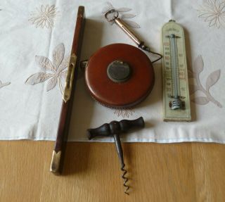 Joblot Of Antique/vintage Items - Spirit Level,  Thermometer,  Tape Measure,  Scales