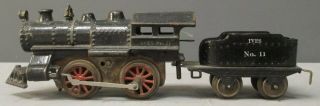 Ives 17 O Gauge Prewar 0 - 4 - 0 Cast Iron Clockwork Steam Locomotive & Tender