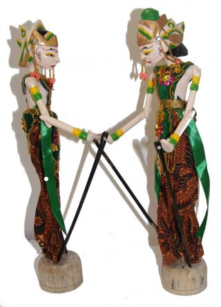 Traditional Rama And Sinta Wayang Golek Rod Puppets - Small