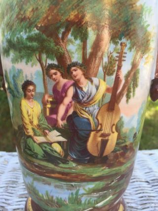 Lg Antique 1800s Victorian Hand Painted Porcelain Vase 3 Women Playing Cello 3