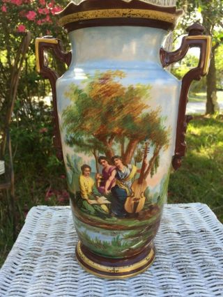 Lg Antique 1800s Victorian Hand Painted Porcelain Vase 3 Women Playing Cello 5