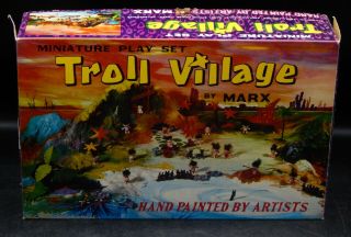 1965 Vintage Marx Troll Village Miniature Playset Plastic Play Set Hong Kong Mib