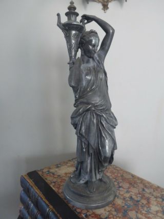 Antique Spelter Greek / Roman Robed Woman Statue