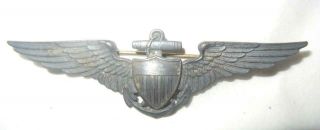 2 3/4 " Wwii U.  S.  Military Sterling Silver Pilots Wings Badge Button