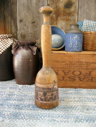 Antique Wood Masher W Mushroom Top Old Photo Print Family Cabin