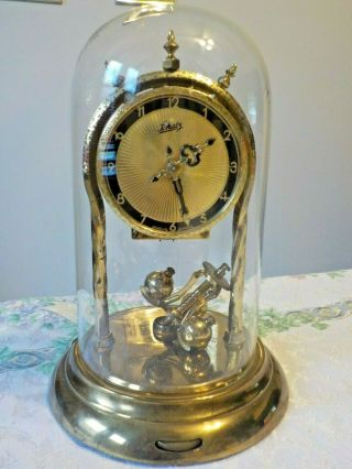 Vintage Schatz German Clock With Glass Dome Two Jewels Brass 53 Wind Up