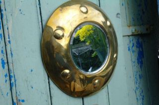 Vintage French Art Deco Brass Porthole Wall Mirror 1920 