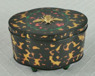 Faux Tortoiseshell Marbled Papers Tin Box Antique Empire Federal Style Jewelry
