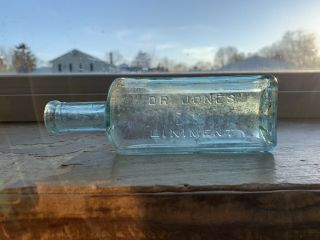 Dr.  Jones Liniment Antique Aqua Late 1800’s Medcine Bottle