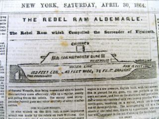1864 Civil War Newspaper Illustration Ironclad Css Albemarle Battle Plymouth Nc