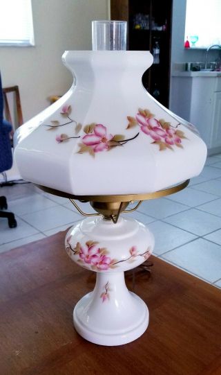 Gone With The Wind Table Lamp Parlor Hand Painted Signed Milk Glass 22 " Tall