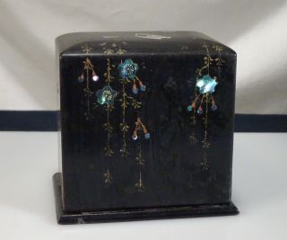 Vintage Japanese Black Lacquer Abalone Shell Playing Card Deck Box - 56395