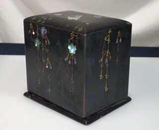 Vintage Japanese Black Lacquer Abalone Shell Playing Card Deck Box - 56395 3