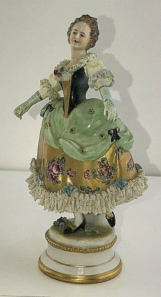 Antique Marie Antoinette Lady Dresden Lace Porcelain Figurine