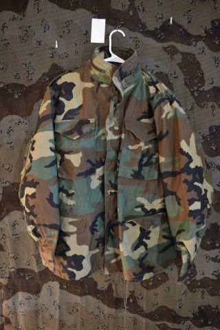 Us Army M81 Woodland Camo M - 65 M65 Cold Weather Field Jacket Size Medium Long