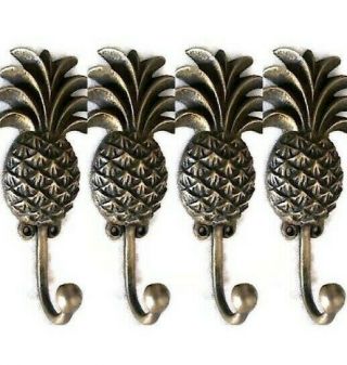 4 Small Pineapple Coat Hooks Solid Age Brass Old Vintage Old Style 13 Cm Hook B