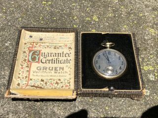 Vintage 14k Solid Gold Gruen Verithin 17j Pocket Watch With Box